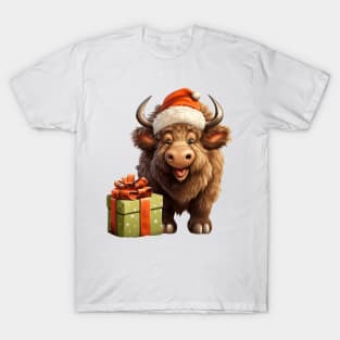 Baby Christmas Bison With Gift T-Shirt